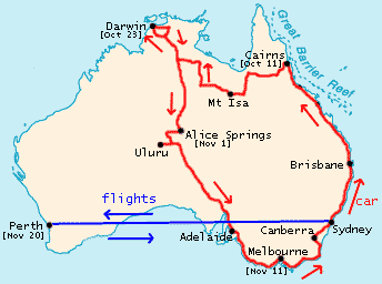 travel route in Australia